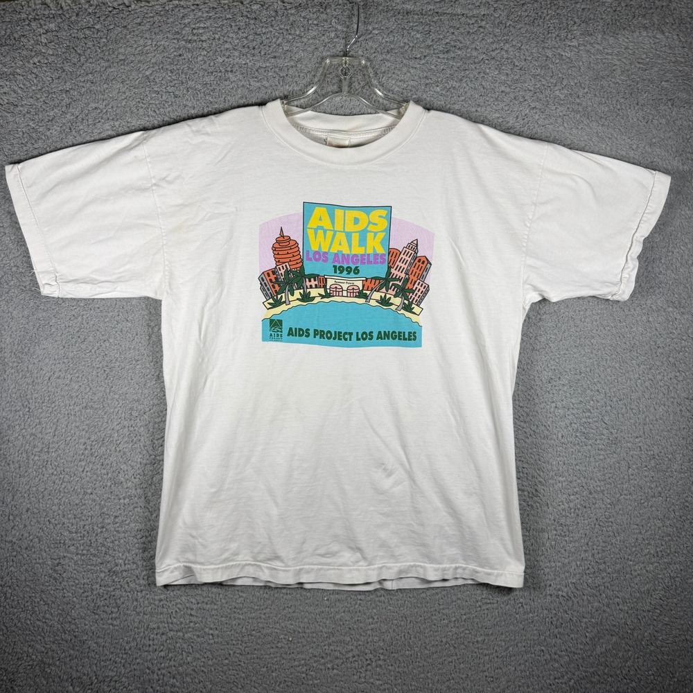Vintage 1996 AIDS Walk Los Angeles T Shirt White‎ Single Stitch 90s Graphic XL
